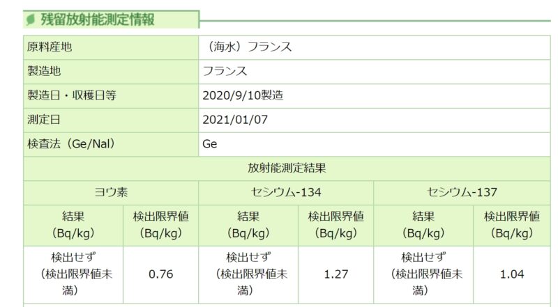 ゲランドの塩放射能検査